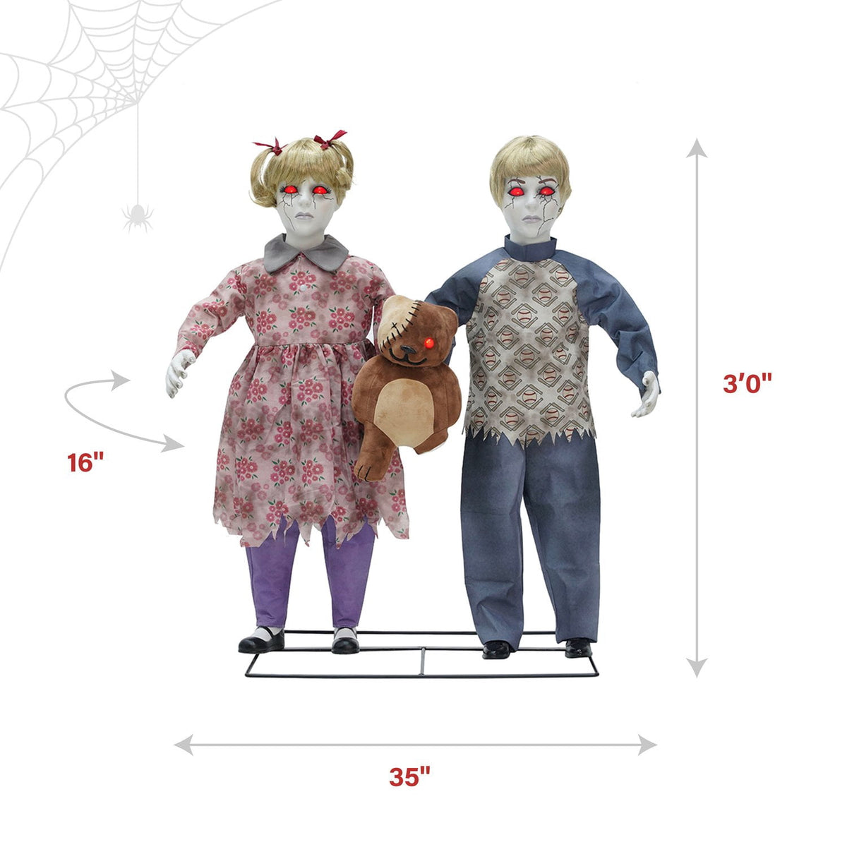 Witchwood™ Apocalypse Twins Halloween Animatronics with Red Eyes & Head Sync, 3-Ft