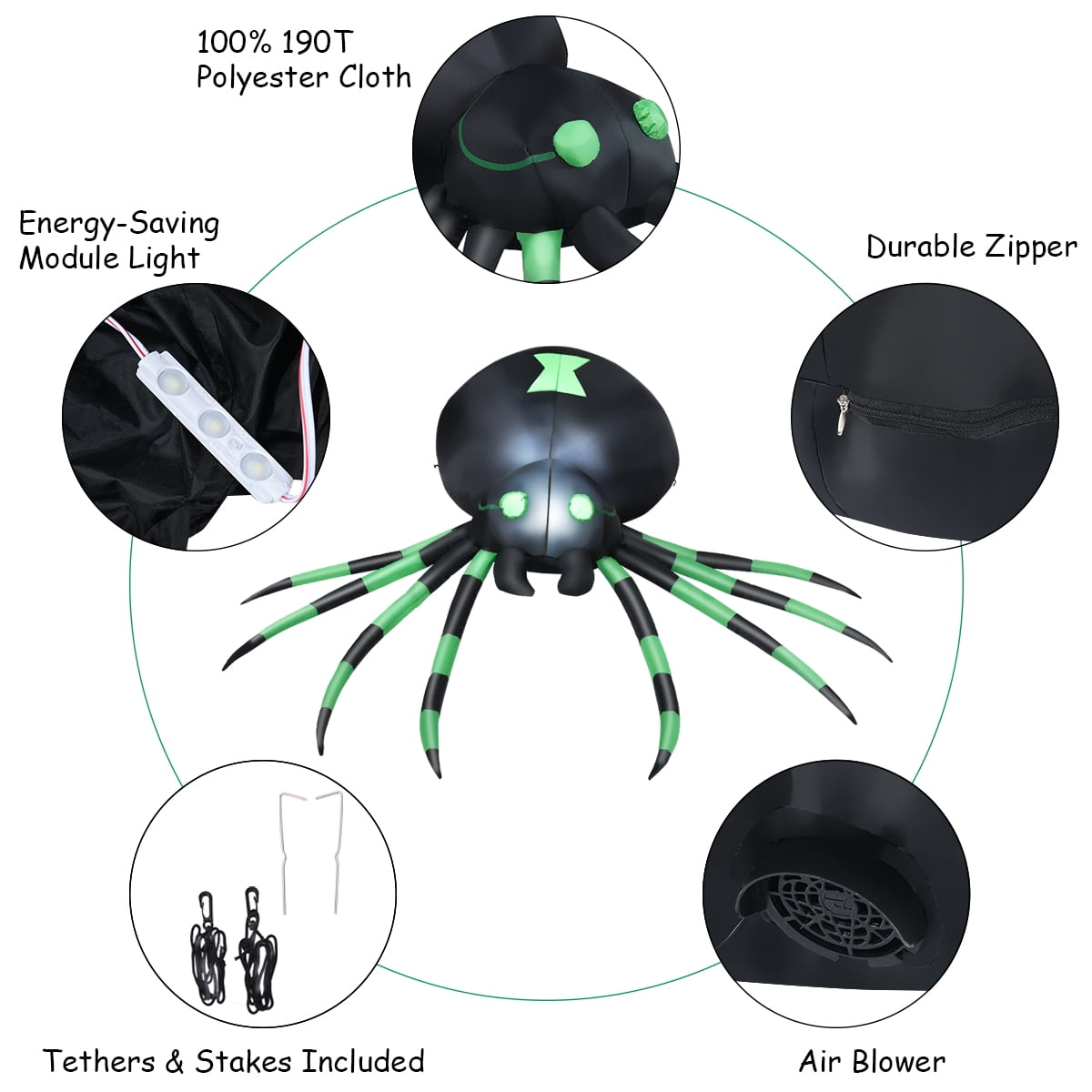 Witchwood™ Patiojoy Halloween Decoration 6FT Inflatable Blow-Up Spider With LED Lights Outdoor Yard
