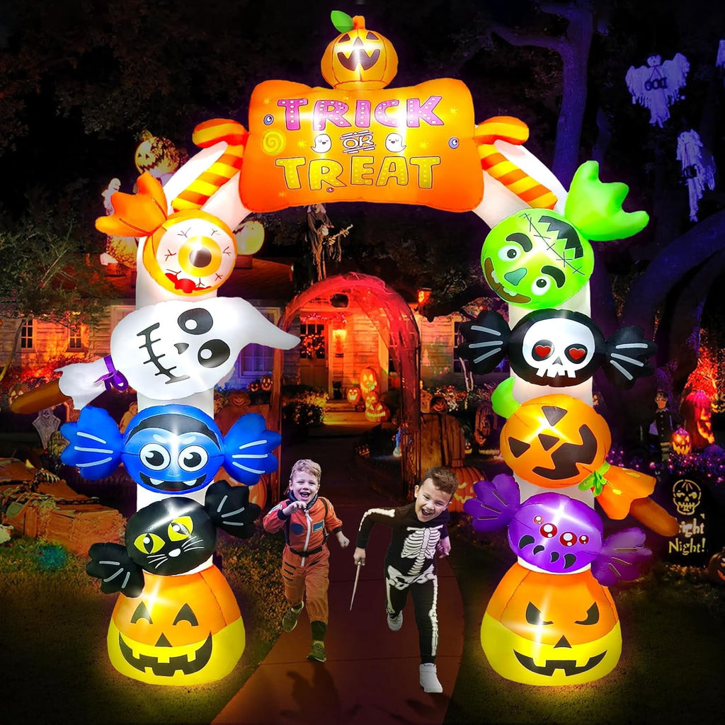 Witchwood™ 10FT Inflatable Candy Ghost Pumpkin Archway with Built-in Lights ? Giant Outdoor Yard & Garden Decoration for Halloween, Indoor/Outdoor Use