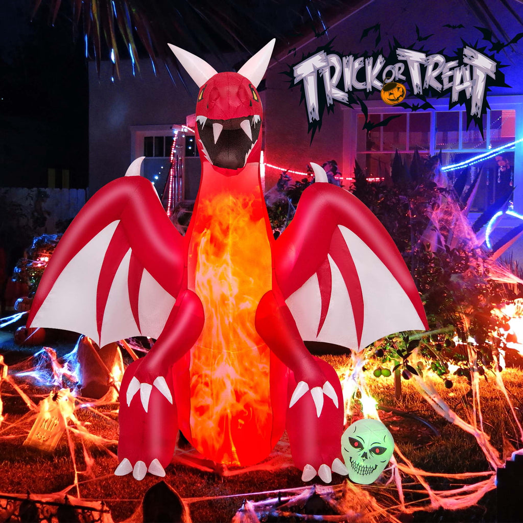 Witchwood™ Costway 8 FT Halloween Inflatable Red Dragon with Wings & Skull Holiday Decoration Light