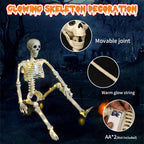 Witchwood™ 36" Full Body Skeleton Decoration,Halloween Posable Skeleton with Lights, Posable Joints Gothic Skeletons Decoration for Outdoor Indoor Yard Patio Haunted House,Light Up Spooky Party Props Decor