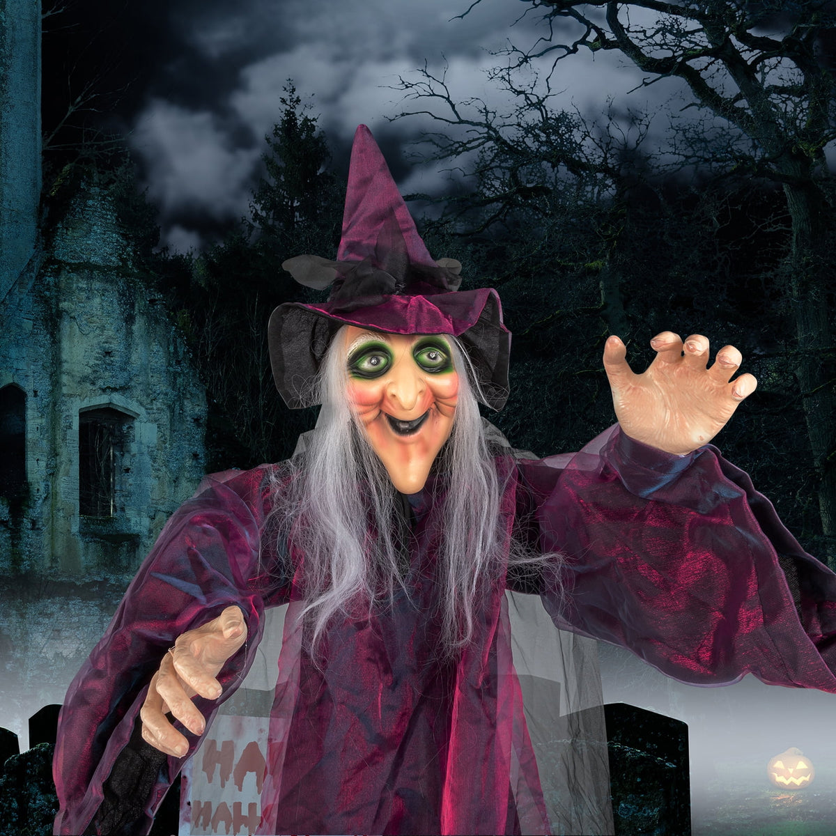 Witchwood™ Halloween Witch Hanging Animated Screaming Witch w/ Pre-Recorded Sound, LED Eyes for Yard Outdoor Home Garden
