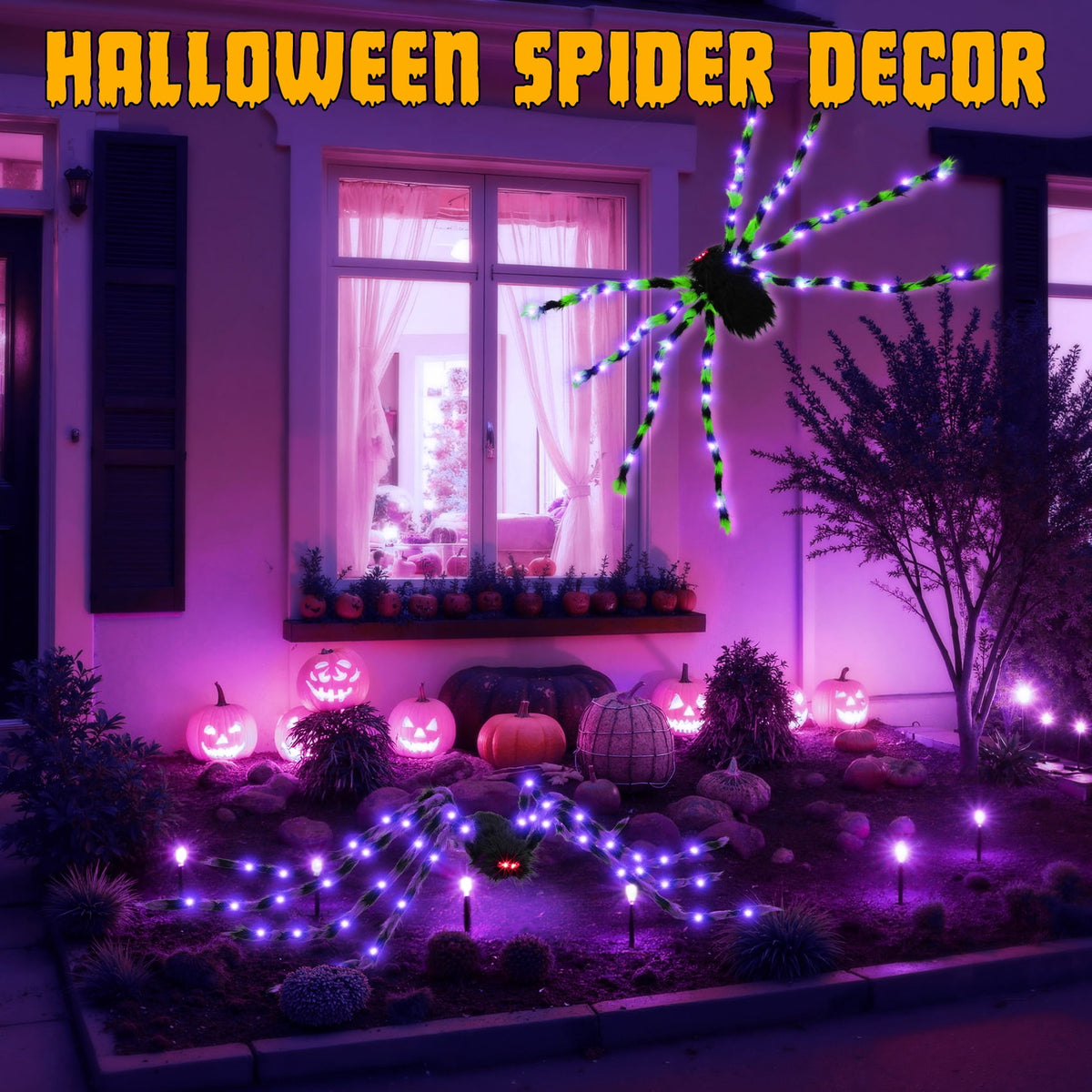 Witchwood™ Halloween Decorations Outdoor, 5Ft Giant Spider Light Up Spider, 2 Pack Scary Large Halloween Spider Decor for Home Party Favor Yard Decor