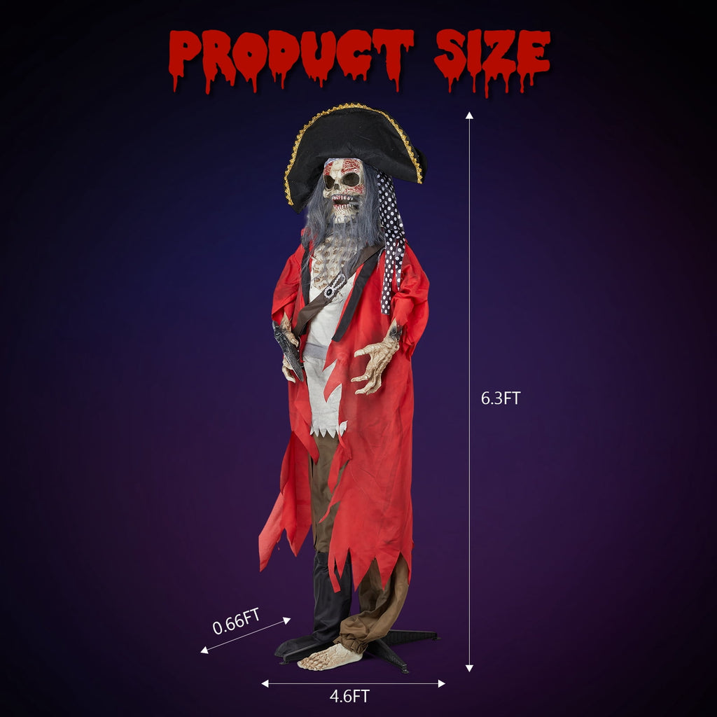Witchwood™ 6.3FT Halloween Animatronic Pirate Standing Pirate The Sound Activated Halloween Prop