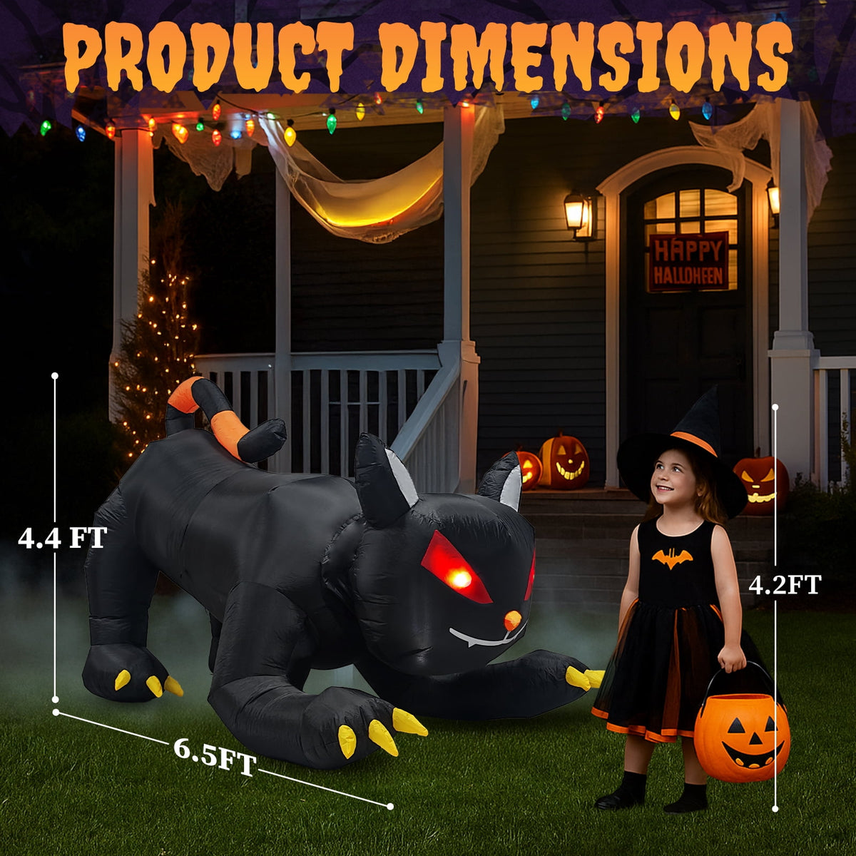 Witchwood™ 4.5' Halloween Inflatables Outdoor Halloween Decoration Giant Cat Blow up Decor