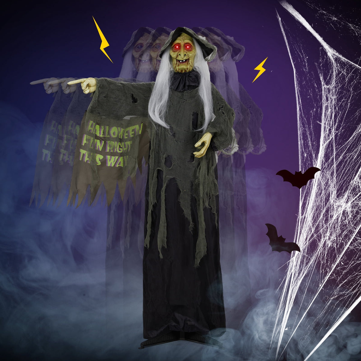 Witchwood™ 6FT Halloween Animatronic Witch Standing Outdoor Halloween Decoration w/ Red Eyes,Scary Sounds