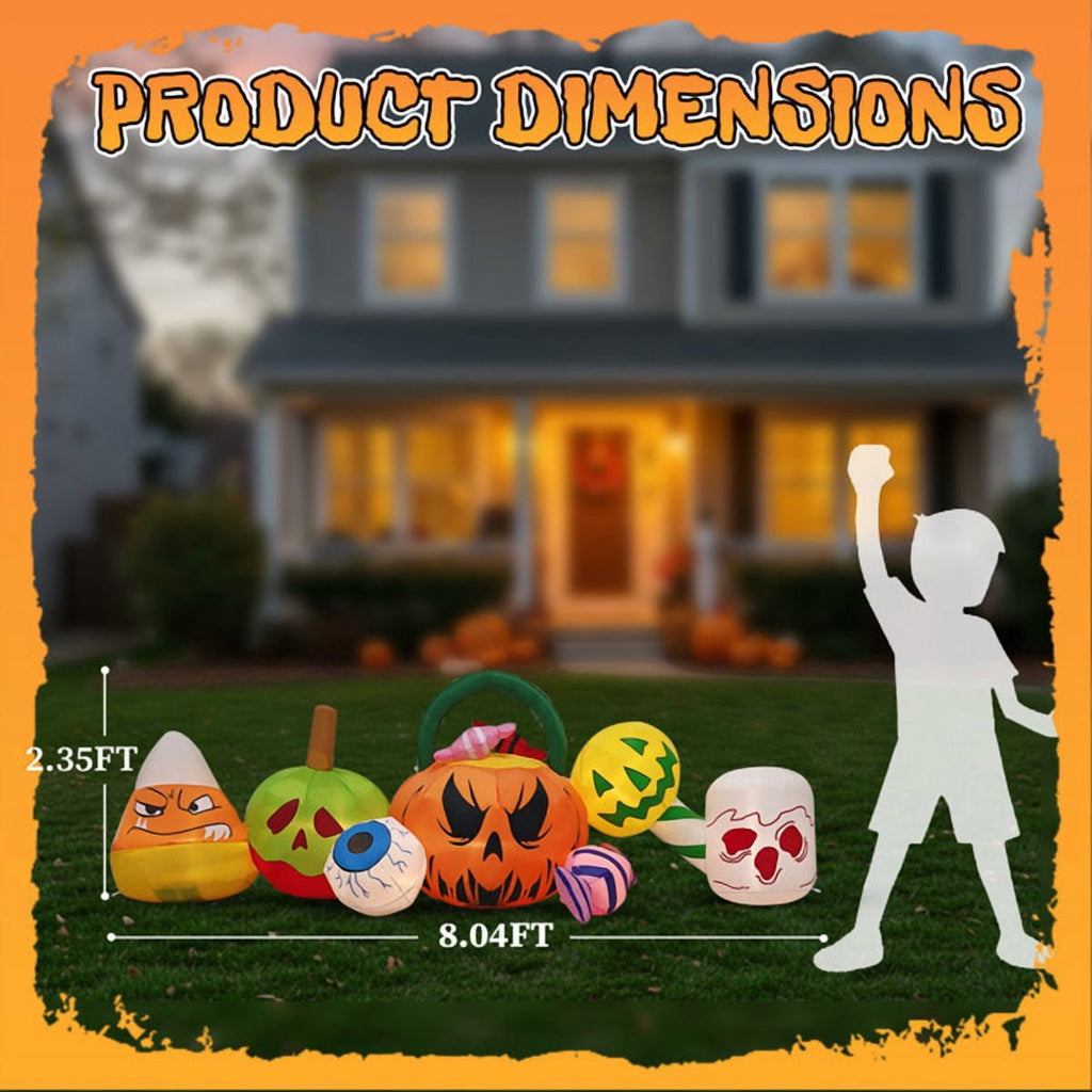 Witchwood™ 8FT Halloween Inflatable Pumpkin Ghost Scene, Waterproof Polyester, Quick Inflation with Stakes/Ropes for Yard/Garden/Indoor