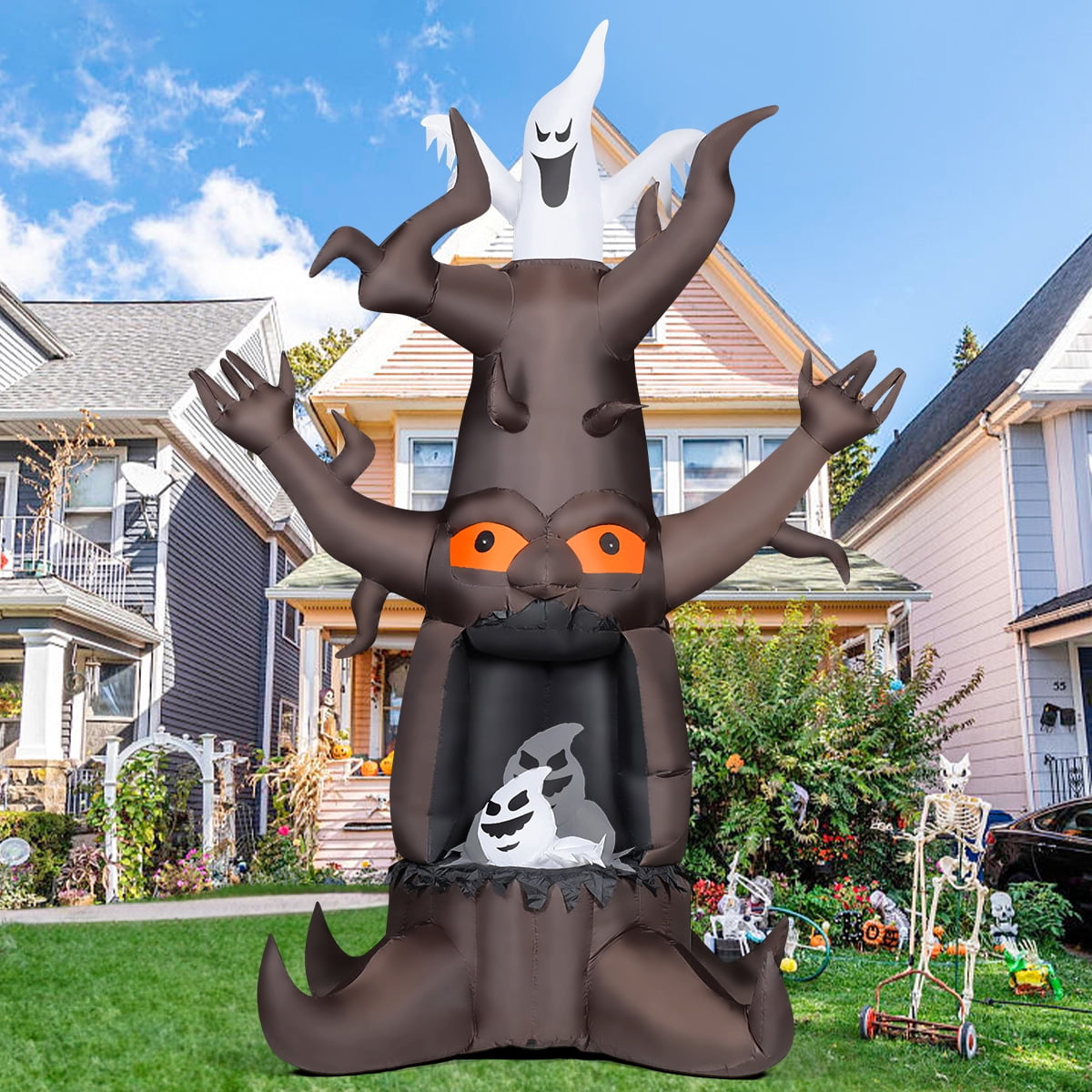 Witchwood™ Halloween Inflatables 9 FT Animated Halloween Tree Inflatables with Built-in LED lights, Scary Spooky Tree Inflatable with White Ghost, Outdoor Halloween Decorations for Halloween Holiday Party