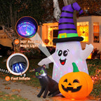 Witchwood™ Halloween Inflatables 5 FT Halloween Ghost Inflatable with LED Lights, Cute Ghost Blow Up with Wizard Hat Pumpkin Black Cat, Outdoor Halloween Decorations for Halloween Holiday Indoor Outdoor