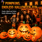Witchwood™ 7.5 FT Long Halloween Inflatables Pumpkin Family Lighted,7 Pumpkins Blow Up Yard Decoration, Built-in LEDs, Stakes & Tethers Included for Outdoor Lawn Garden Halloween Decor