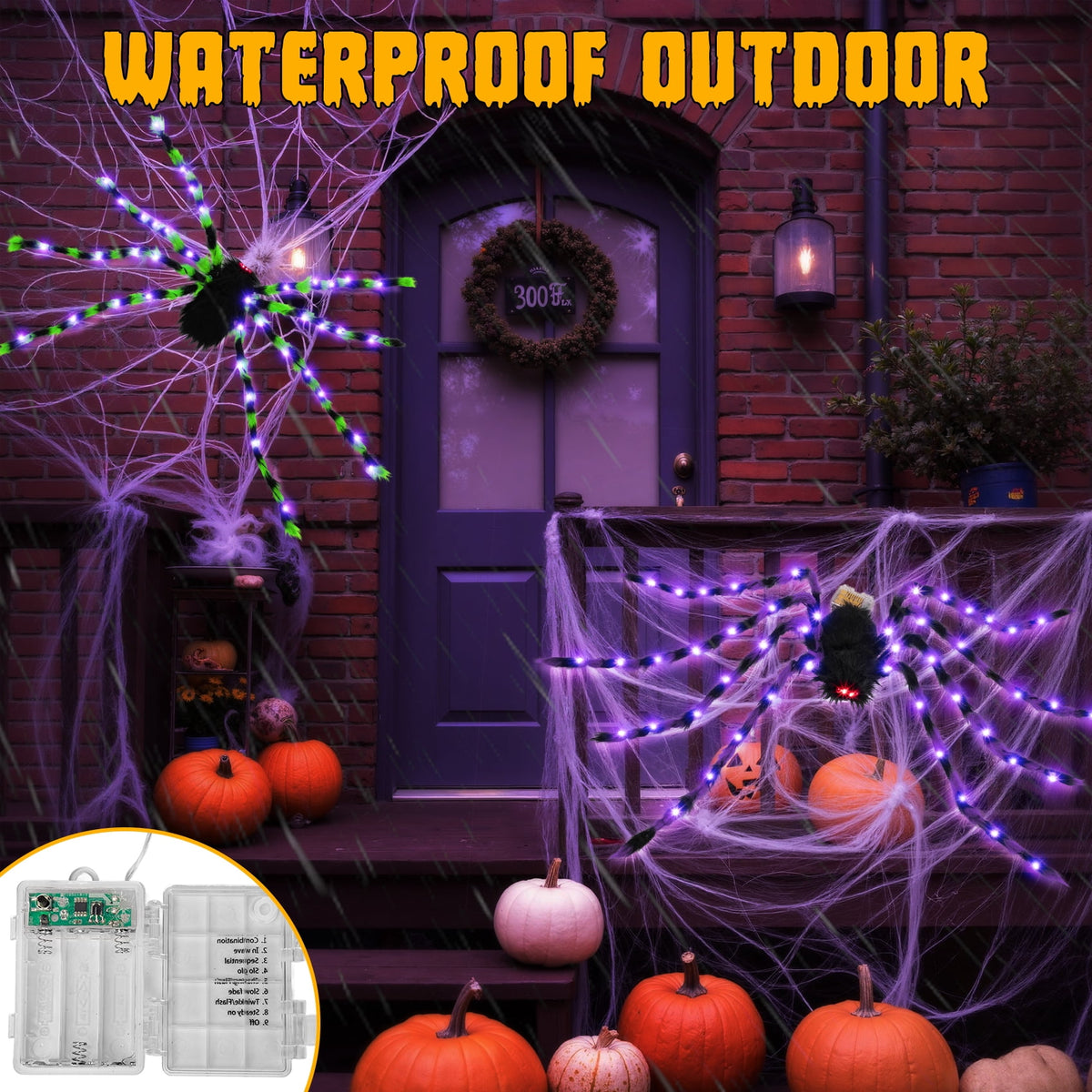 Witchwood™ Halloween Decorations Outdoor, 5Ft Giant Spider Light Up Spider, 2 Pack Scary Large Halloween Spider Decor for Home Party Favor Yard Decor