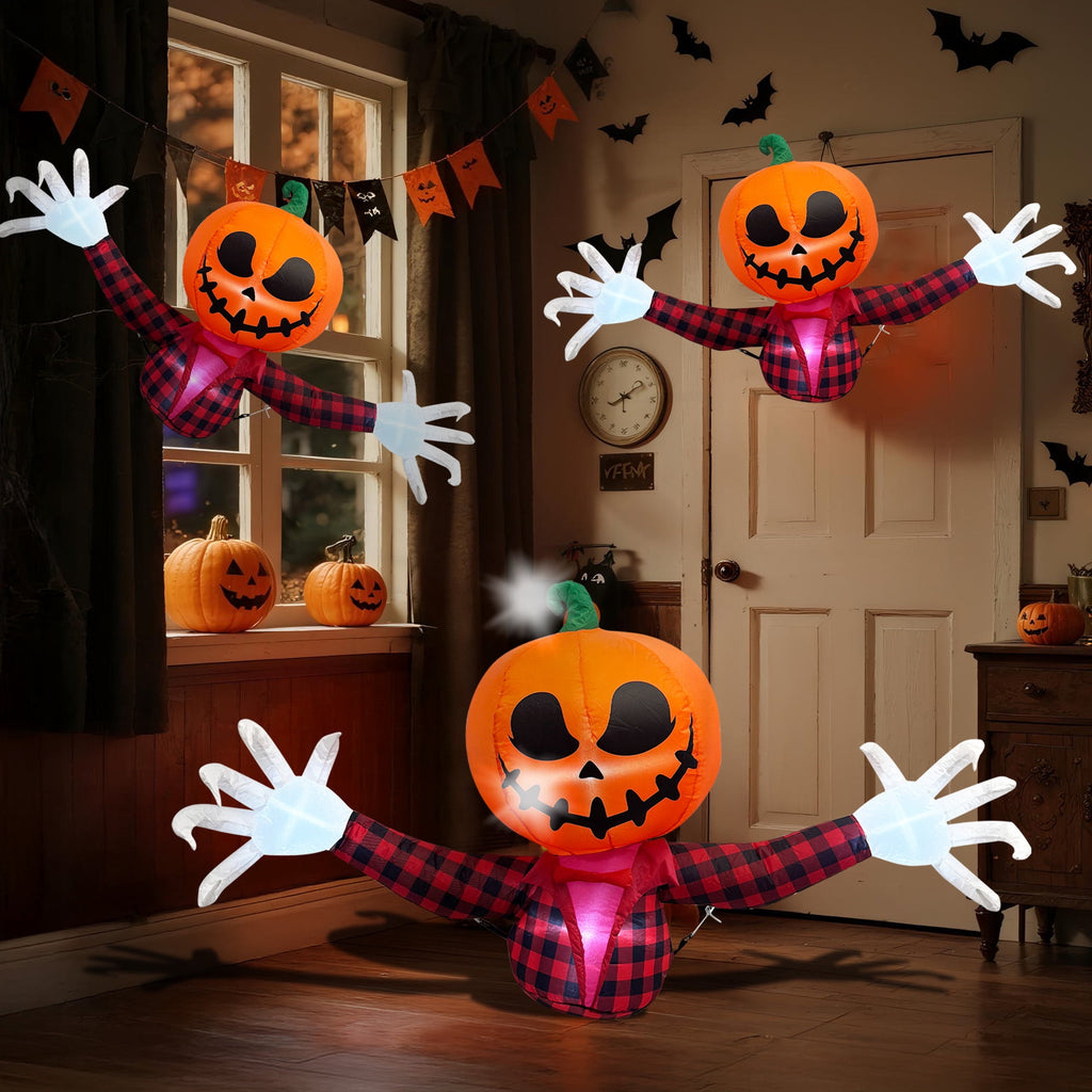Witchwood™ 5 FT Halloween Inflatable Pumpkin Ghost ? Outdoor LED Blow-Up Decoration with Giant Arms, Light-Up Eyes, Waterproof Yard Decor for Lawn and Garden