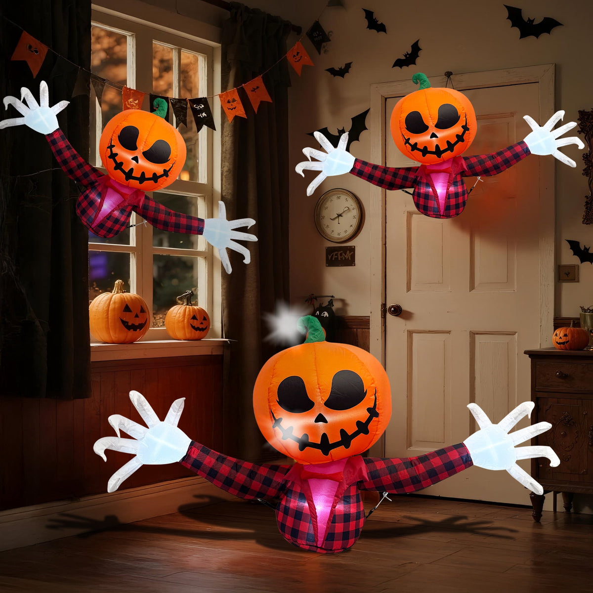 Witchwood™ 5 FT Halloween Inflatable Pumpkin Ghost ? Outdoor LED Blow-Up Decoration with Giant Arms, Light-Up Eyes, Waterproof Yard Decor for Lawn and Garden