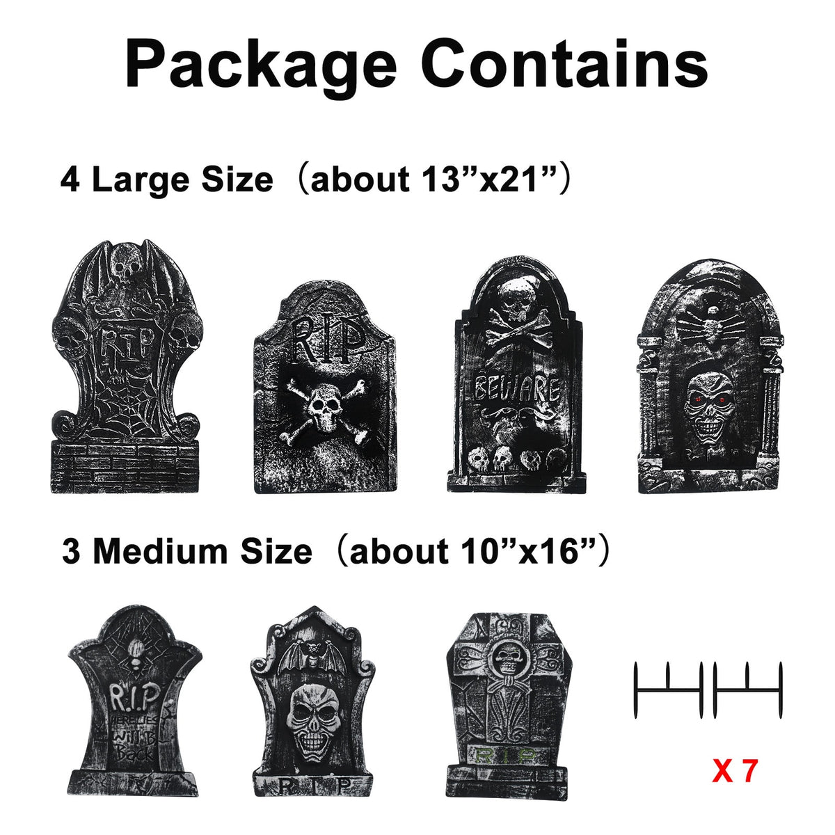 Witchwood™ Halloween Foam RIP Graveyard Tombstones, 7Pack(3 x L-Size + 4 x XL-Size) Foam Tombstone for Halloween Party Outdoor Decorations