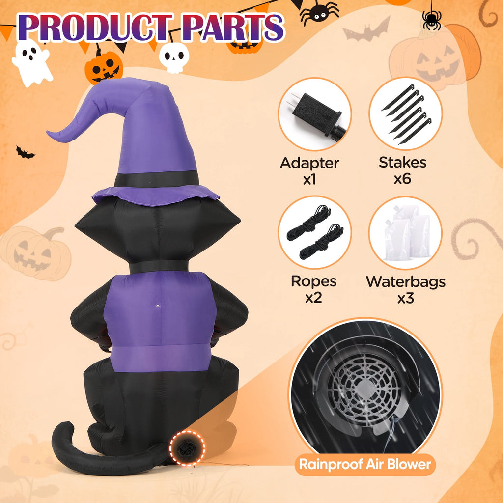 Witchwood™ Toiyjofe 6ft Halloween Inflatable Black Cat with Jack-o'-Lantern & LED Lights, Trick-or-Treat Yard Decoration with Witch Hat for Outdoor Lawn & Porch