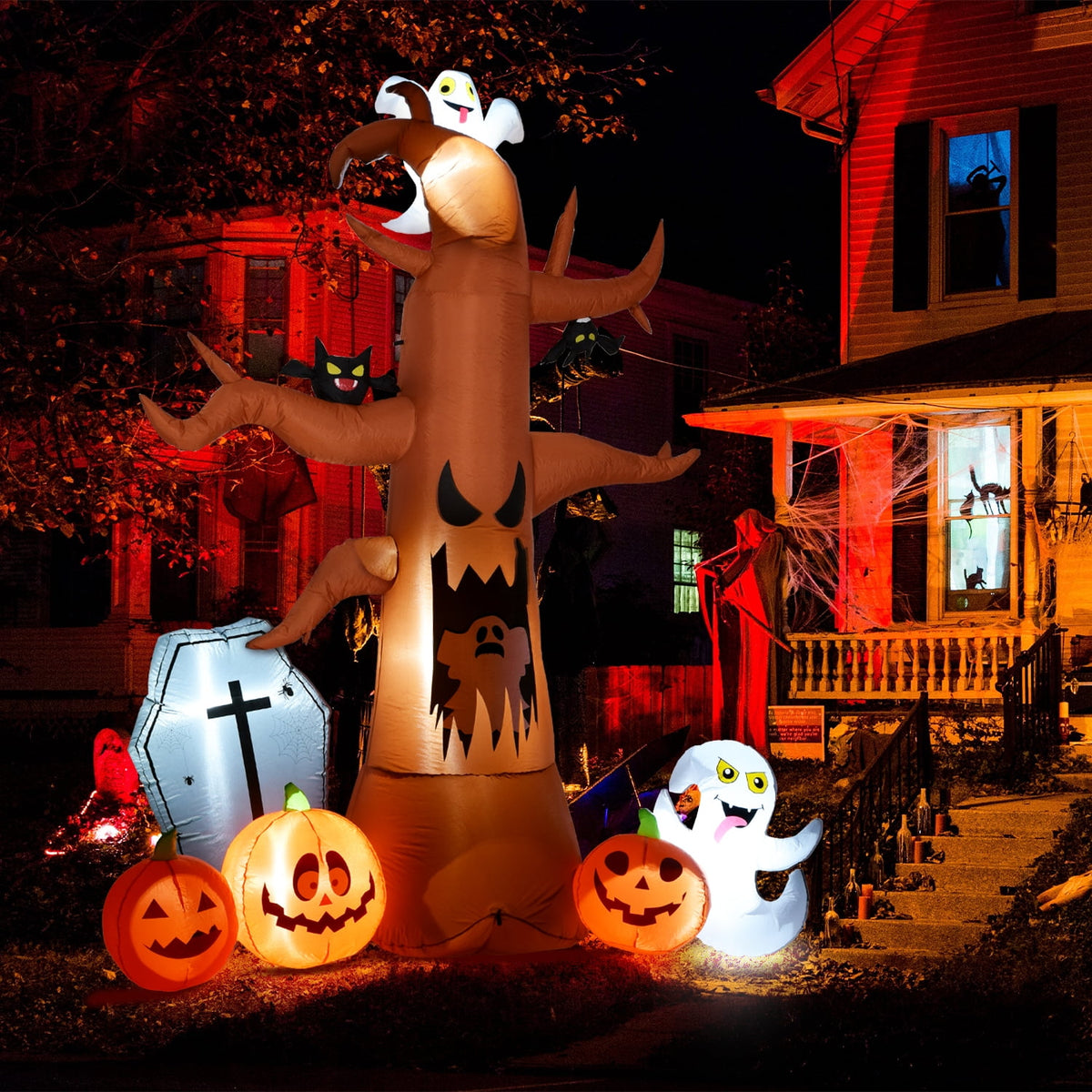 Witchwood™ Coolmade 8 ft Halloween Inflatable Outdoor Dead Tree with Ghosts Pumpkins Tombstone Bat, Halloween Blow Up Yard Decorations Clearance with Build-in LED Lights for Holiday Party Lawn Yard Garden