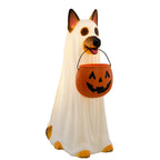 Witchwood™ Clearance! Halloween Ghost Dog Statue with Pumpkin Candy Bowl, 14" LED Ghost German Shepherd Blow-Molded Figurine Outdoor, Halloween Candy Holder Decoration Gift for Porch Yard Patio Indoor