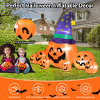 Witchwood™ 8.7ft Halloween Inflatables Pumpkins 7 Blow Up Decor with Witches Hat, Built-in LED Lights for Halloween Party, Yard, Garden, Lawn