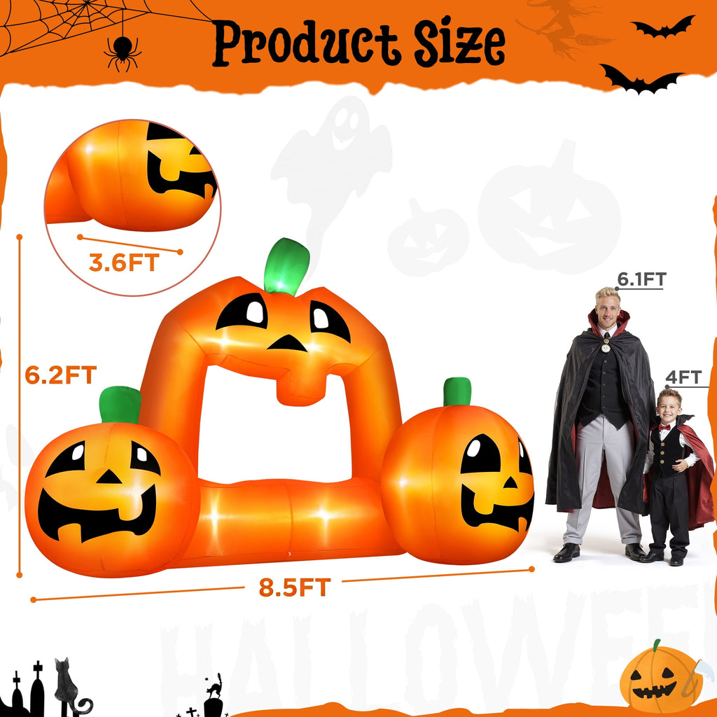Witchwood™ 8.5FT Halloween Inflatable,Pumpkin Photo with Lights for Party Yard Decorations