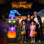Witchwood™ Toiyjofe 6ft Halloween Inflatable Black Cat with Jack-o'-Lantern & LED Lights, Trick-or-Treat Yard Decoration with Witch Hat for Outdoor Lawn & Porch