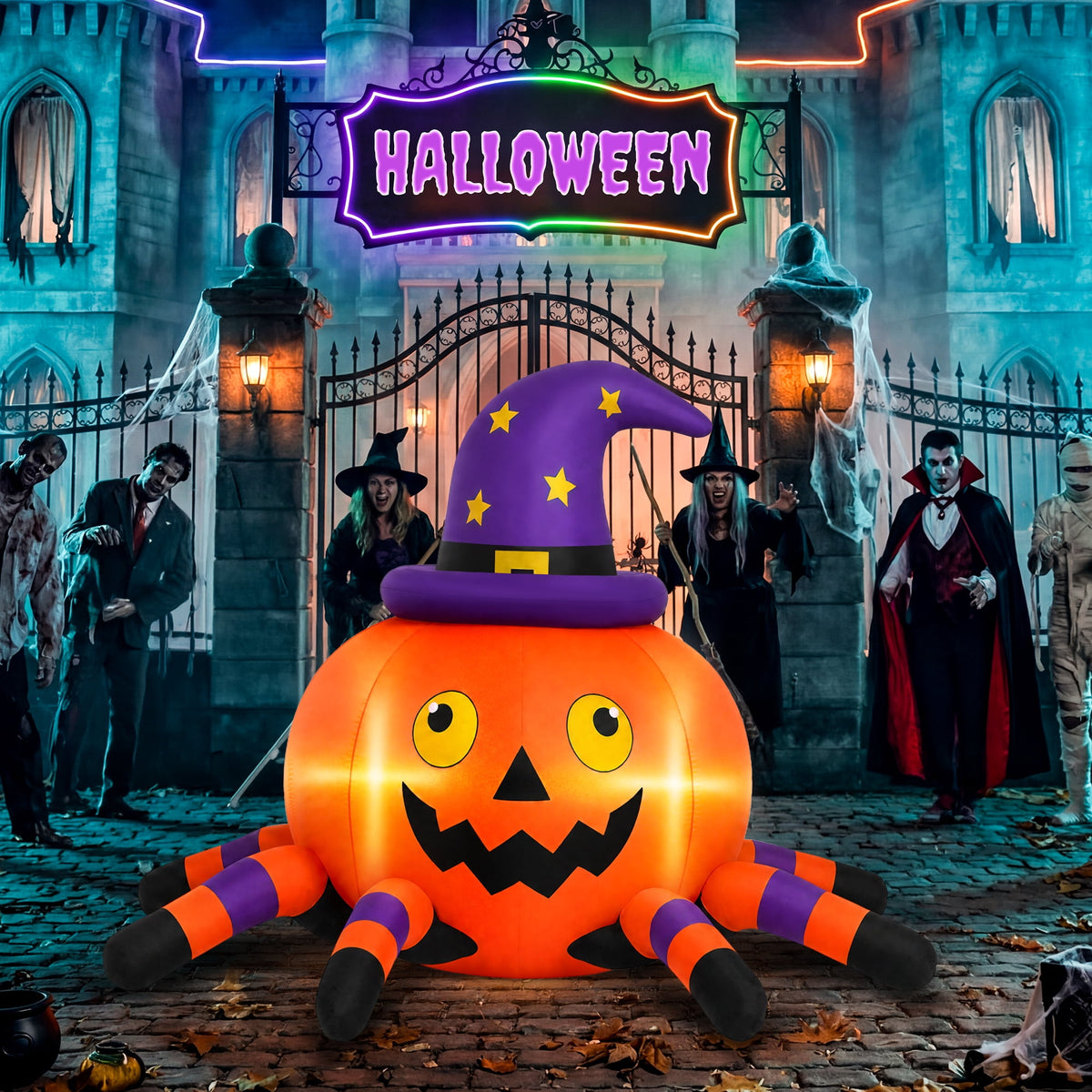 Witchwood™ 6.2FT Halloween Inflatable Decorations Pumpkin Spider with LED Lights, Halloween Blow Ups for Yard Party