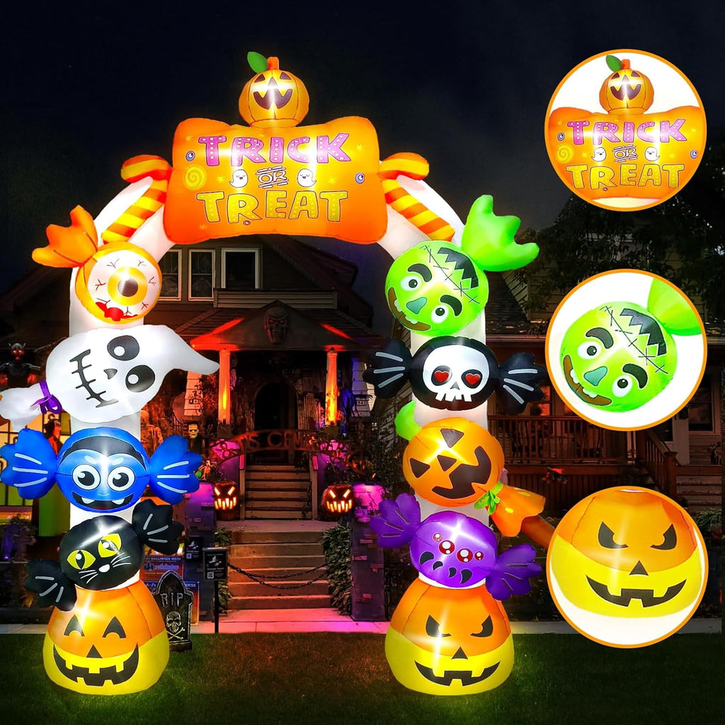 Witchwood™ 10FT Inflatable Candy Ghost Pumpkin Archway with Built-in Lights ? Giant Outdoor Yard & Garden Decoration for Halloween, Indoor/Outdoor Use