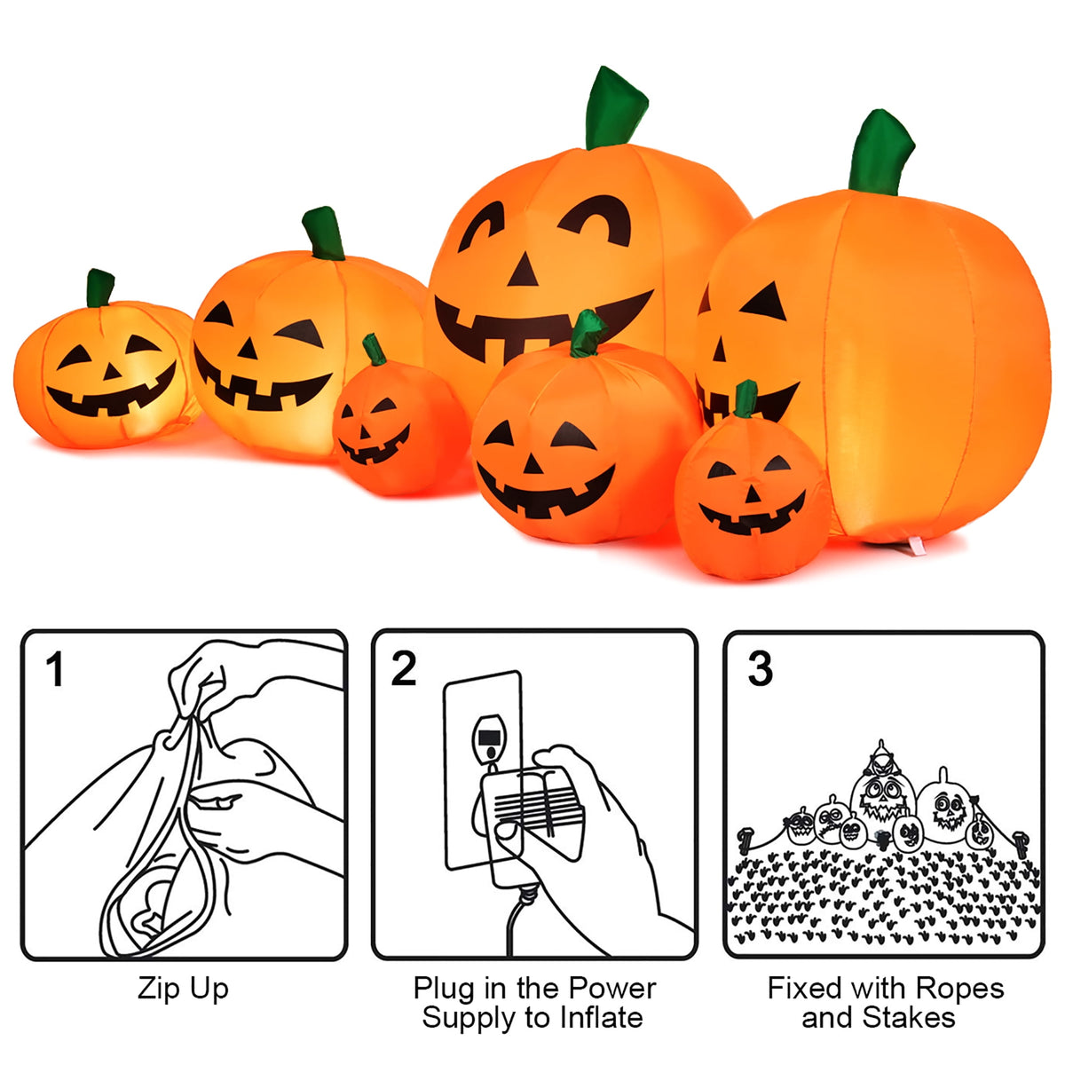 Witchwood™ Costway 7.5' Halloween Inflatable 7 Pumpkins Patch W/LED Light Outdoor Garden Decoration