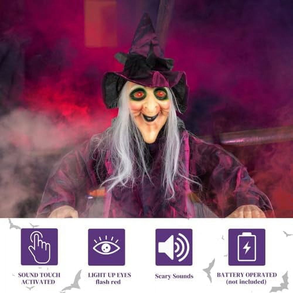 Witchwood™ VINGLI Life Size Animated Talking Witch Halloween Decorations Outside Animatronics Hanging Witch Decor with Spooky Voice Red Lighted Eyes for Outdoor Indoor Party Haunted House Garden 5.9FT