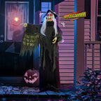 Witchwood™ 6FT Halloween Animatronic Witch Standing Outdoor Halloween Decoration w/ Red Eyes,Scary Sounds