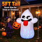 Witchwood™ 5FT Halloween Inflatable Ghost Holding Pumpkin Lantern, Light-Up Blow Up Outdoor Yard Decoration with RGB LED Lights