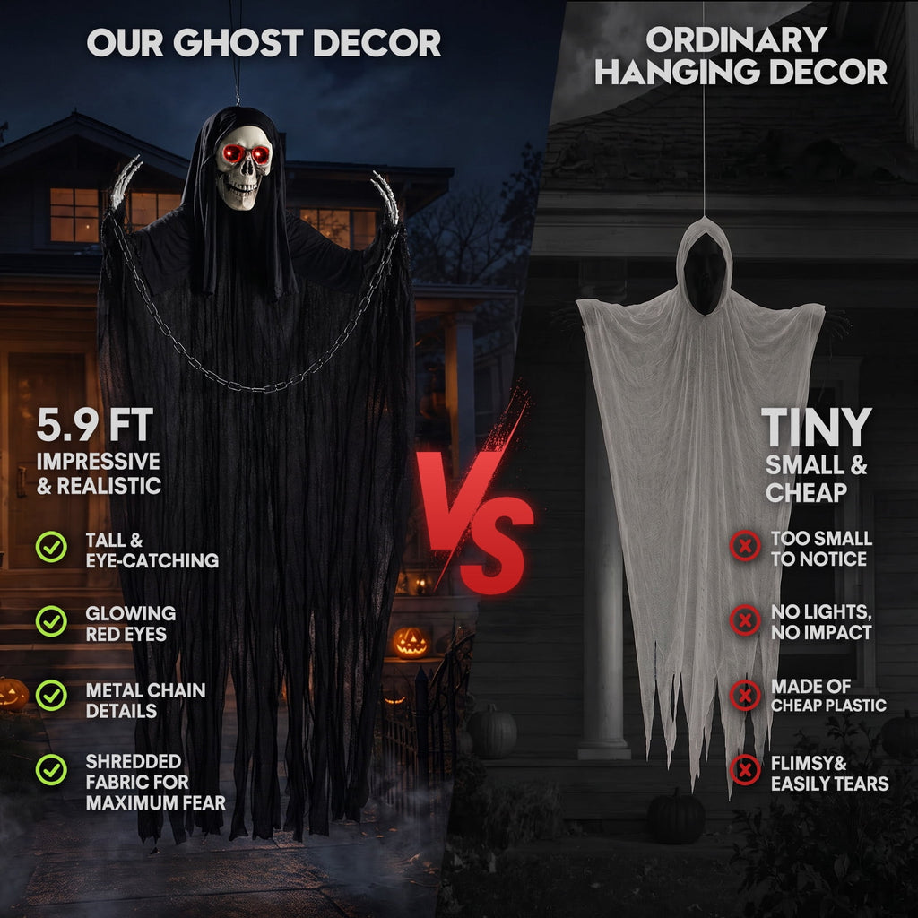 Witchwood™ Halloween Grim Reaper 6ft Hanging Ghost Skeleton Decorations, Spooky Halloween Decor for Yard Haunted House Party Outdoor