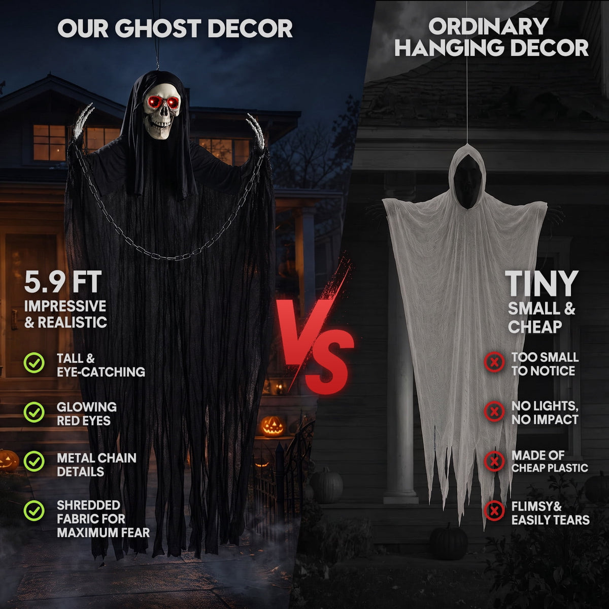 Witchwood™ Halloween Grim Reaper 6ft Hanging Ghost Skeleton Decorations, Spooky Halloween Decor for Yard Haunted House Party Outdoor