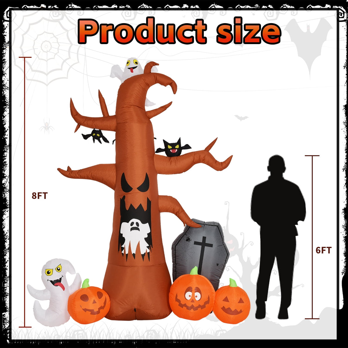 Witchwood™ Coolmade 8 ft Halloween Inflatable Outdoor Dead Tree with Ghosts Pumpkins Tombstone Bat, Halloween Blow Up Yard Decorations Clearance with Build-in LED Lights for Holiday Party Lawn Yard Garden