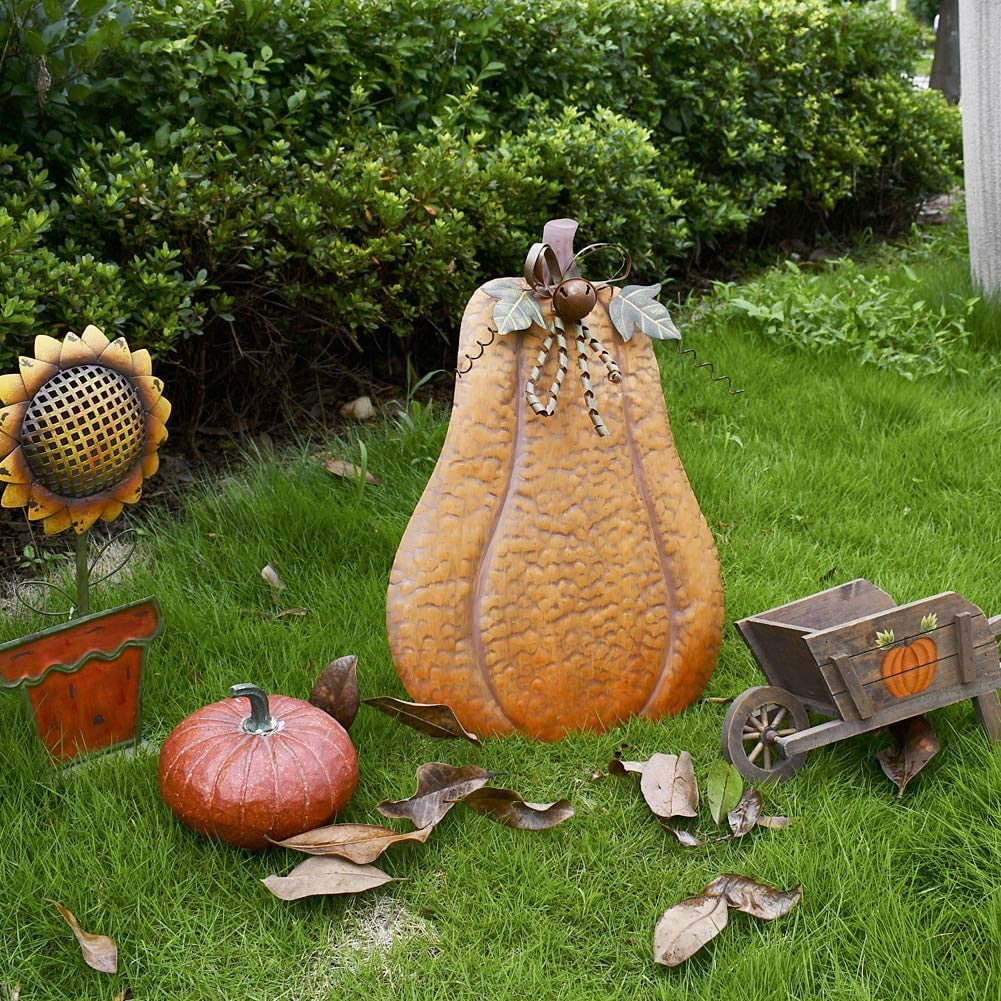 Witchwood™ Metal Pumpkin Harvest Fall Decor Thanksgiving Halloween Outdoor Yard Garden Decor Free Standing Pumpkin Decorations for Home (H-24.5")