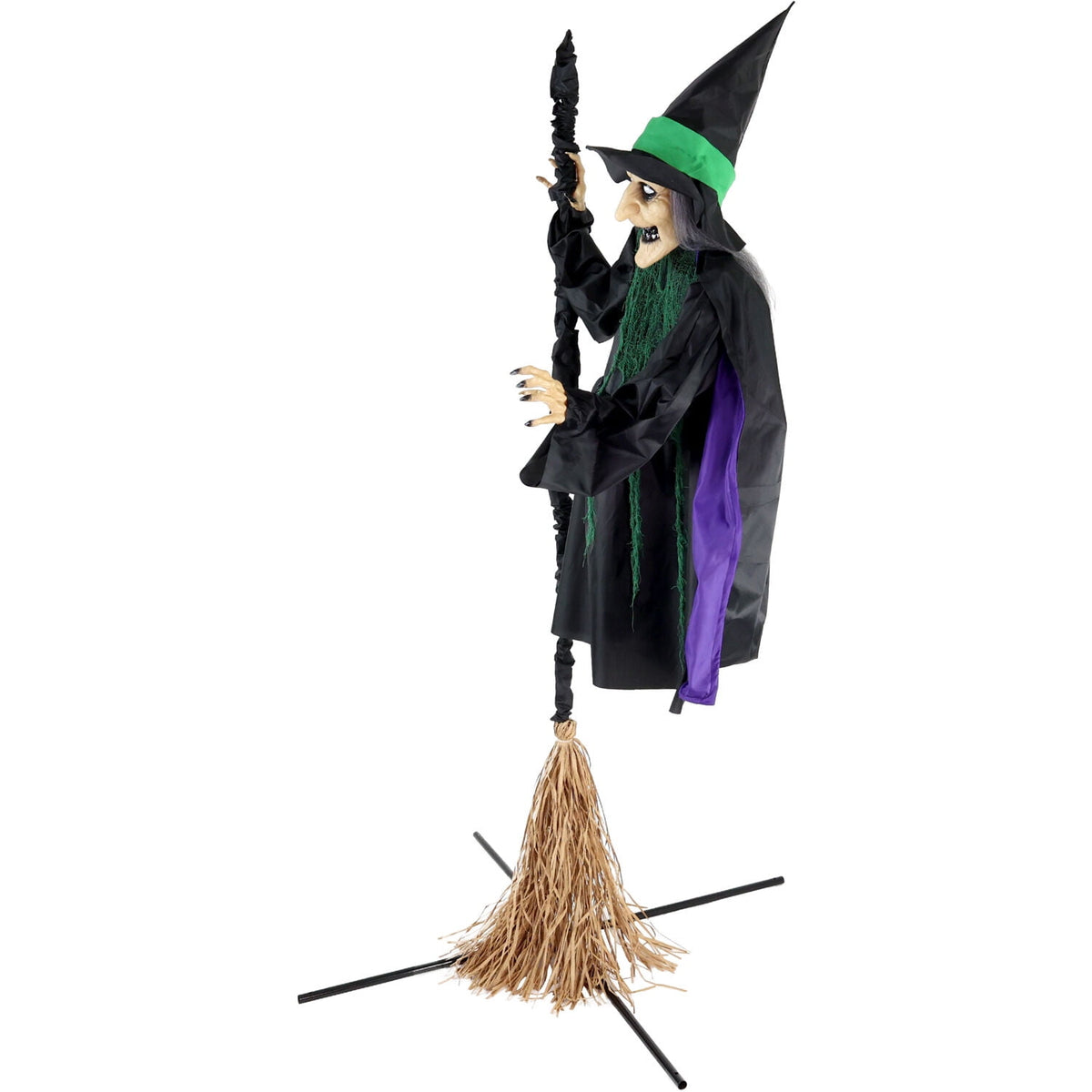 Witchwood™ 6 ft Touch-Activated Mounted Flying Witch Halloween Animatronic, HHWITCH-52FLS