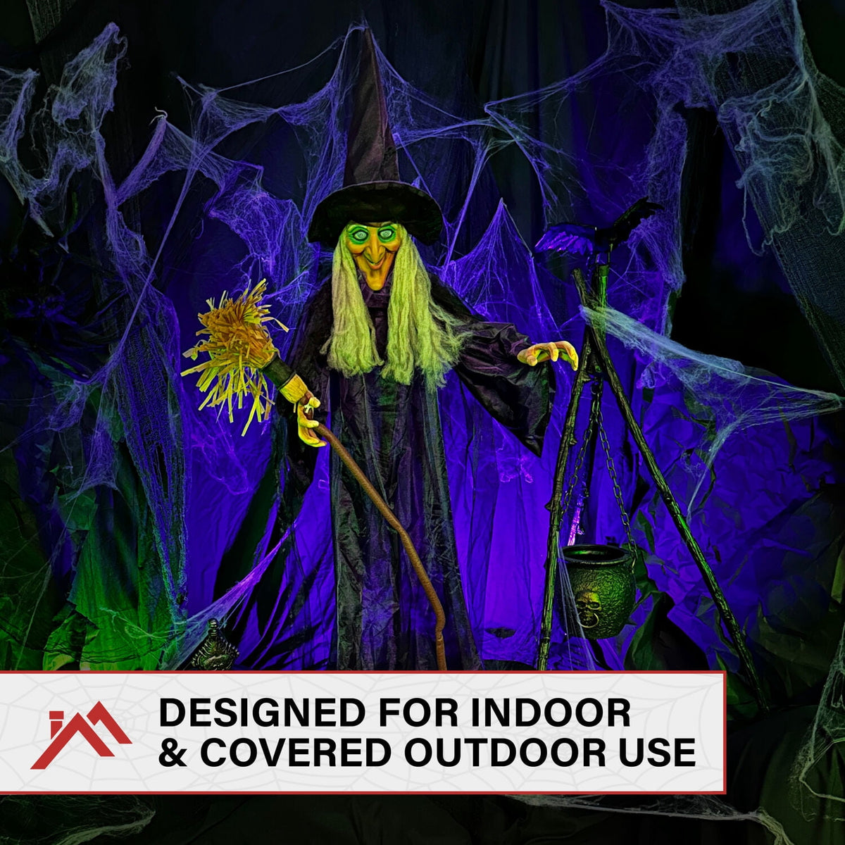 Witchwood™ Life-Size Animated Talking Witch w/ Broomstick, 6 ft Halloween Decoration, HHWITCH-5FLSA