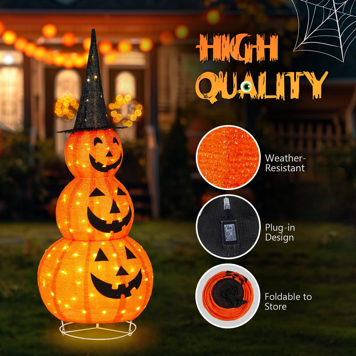 Witchwood™ 5'' Halloween Outdoor Decor, Halloween Pumpkins Lighted Pumpkins, Halloween Yard Decoration for Party