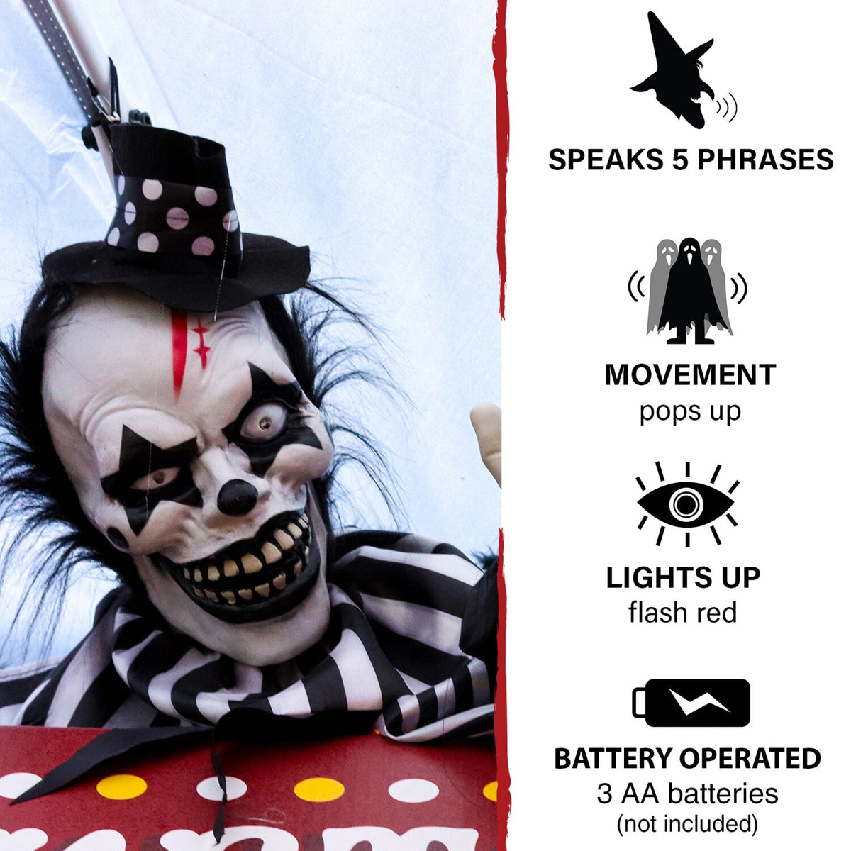Witchwood™ 1.8 ft Groundbreaker Clown-Vile, Halloween Decoration, Multi-Color, HHFJCLOWN-2LSA