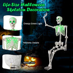Witchwood™ Costway 5.5 FT Poseable Halloween Skeleton Life-Size Decoration with Built-in Lights Green