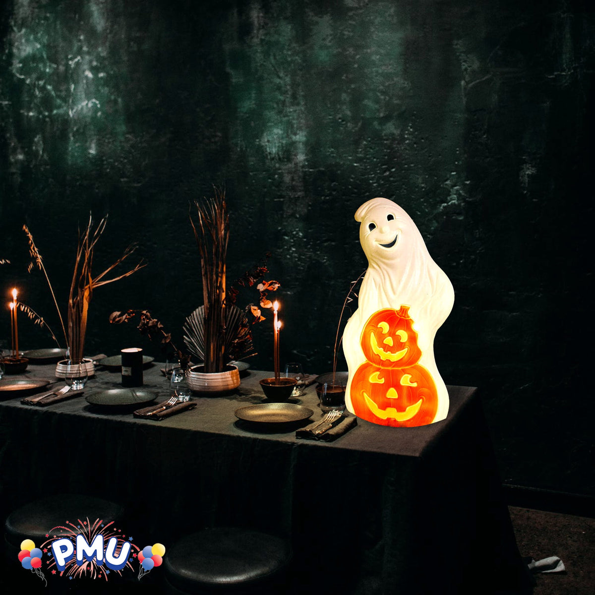Witchwood™ PMU Halloween Light-Up Ghost Pumpkin Trick or Treat Blow Mold Decorations - Perfect for Halloween, Home, Lawn, Yard, Decor (Indoor and Outdoor)