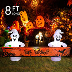 Witchwood™ Large Hallowee Inflatable-8FT White Ghosts with Orange Banner Print ?Happy Halloween? LED Lights Outdoor Halloween Decorations Blow Up Decoration for Halloween Party, Yard, Garden, Lawn