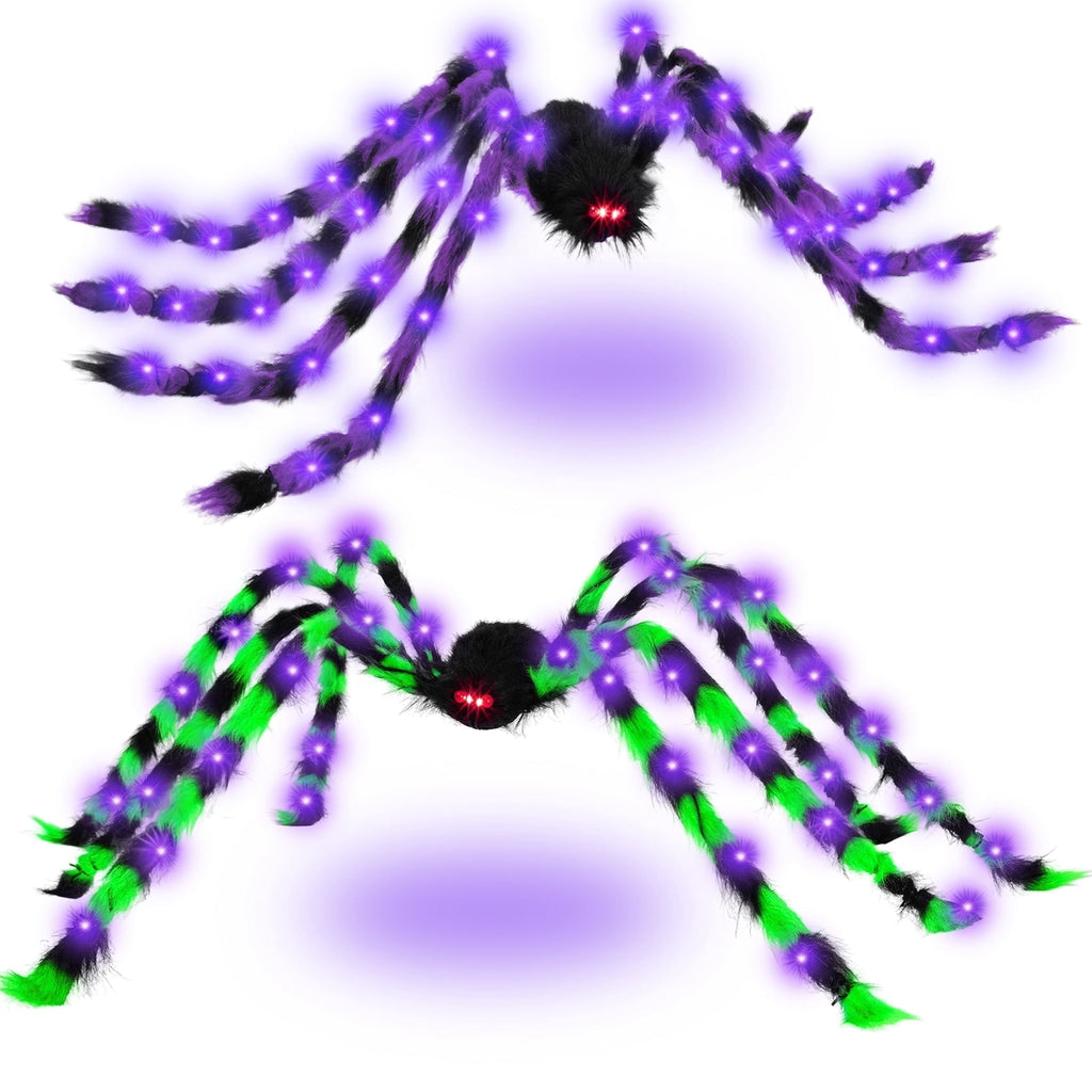 Witchwood™ Halloween Decorations Outdoor, 5Ft Giant Spider Light Up Spider, 2 Pack Scary Large Halloween Spider Decor for Home Party Favor Yard Decor