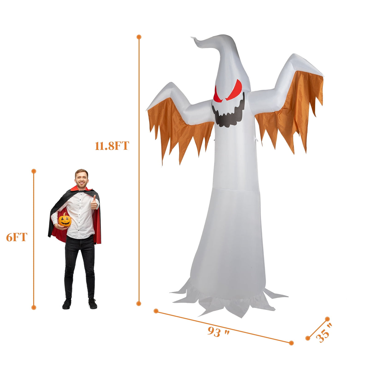 Witchwood™ 12FT Halloween Inflatables Ghost Outdoor Halloween Decoration w/ Scary Flames,4pcs LED Lights