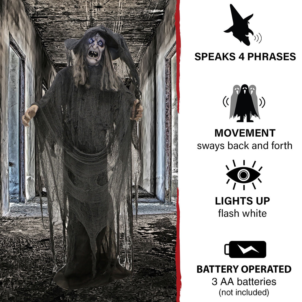 Witchwood™ 5.75 ft Animatronic Witch Indoor/Covered Outdoor Halloween Decoration, HHWITCH-20FLSA