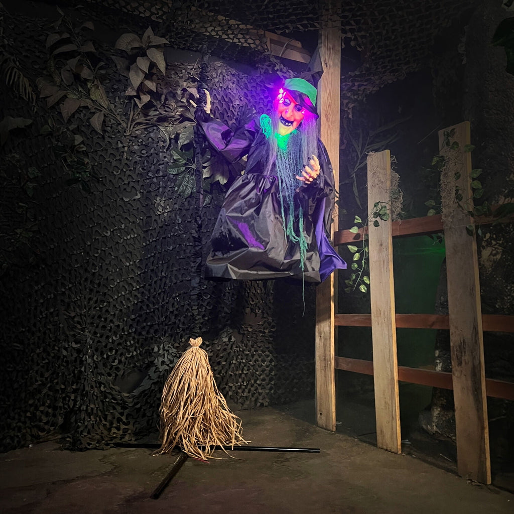 Witchwood™ 6 ft Touch-Activated Mounted Flying Witch Halloween Animatronic, HHWITCH-52FLS