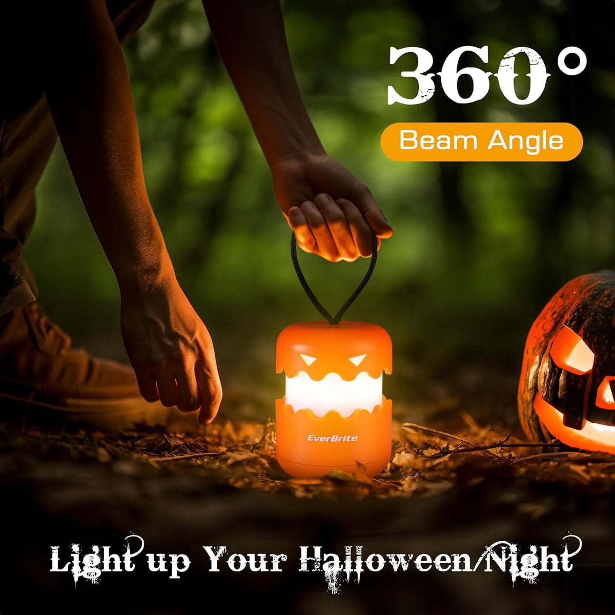 Witchwood™ EverBrite 3-Pack Halloween Pumpkin Lantern, Collapsible Jack O Lantern Pumpkins with Lanyard, Halloween Party Favors, Light up Pumpkin Outdoor for Halloween Party Decoration, Battery Included