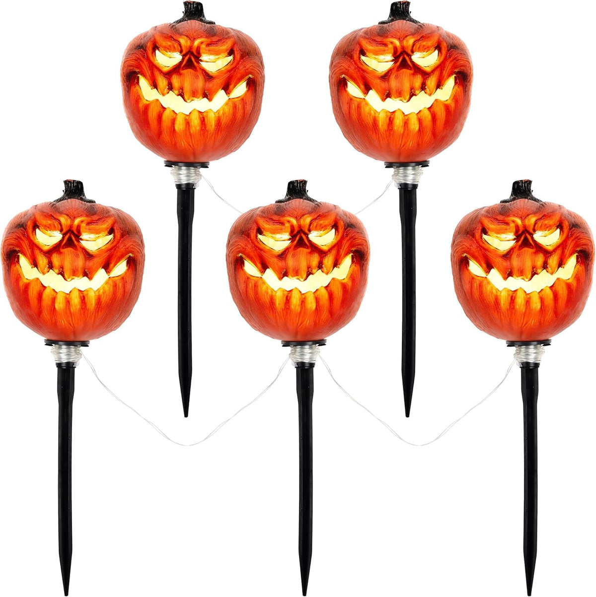 Witchwood™ 3 Pack Halloween Decorations Lighted Pumpkin Pathway Lights Stakes,Outdoor Jack-O-Lantern Waterproof Decorations,Scary Halloween Party Props Outdoor Yard Decor