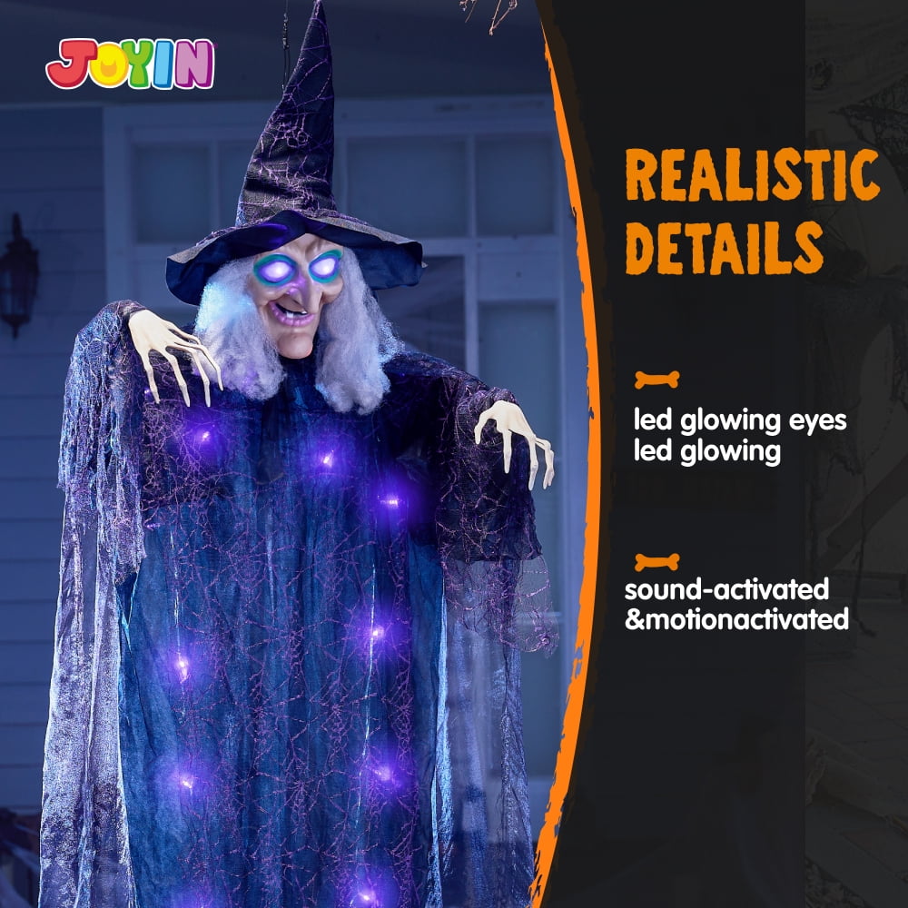 Witchwood™ 6ft Halloween Witch Decoration,Outdoor Scary Halloween Animatronic Hanging Witch with Light Up Eyes and Sound Decoration for Halloween Outdoor