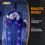 Witchwood™ 6ft Halloween Witch Decoration,Outdoor Scary Halloween Animatronic Hanging Witch with Light Up Eyes and Sound Decoration for Halloween Outdoor