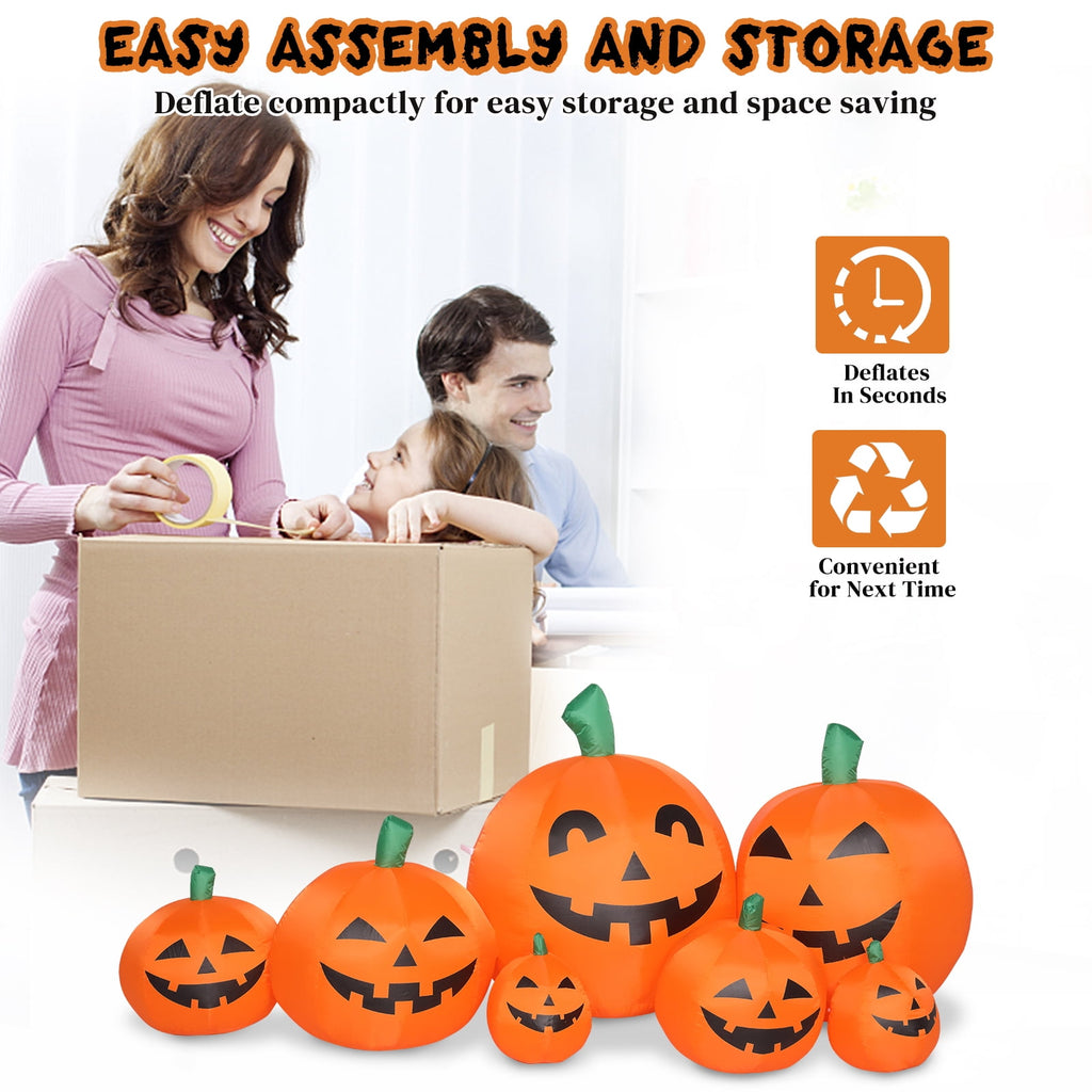 Witchwood™ 7 FT Halloween Inflatables Pumpkin, Halloween Decoration 7 Blow up Pumpkins w/ Build-in LEDs for Halloween Party